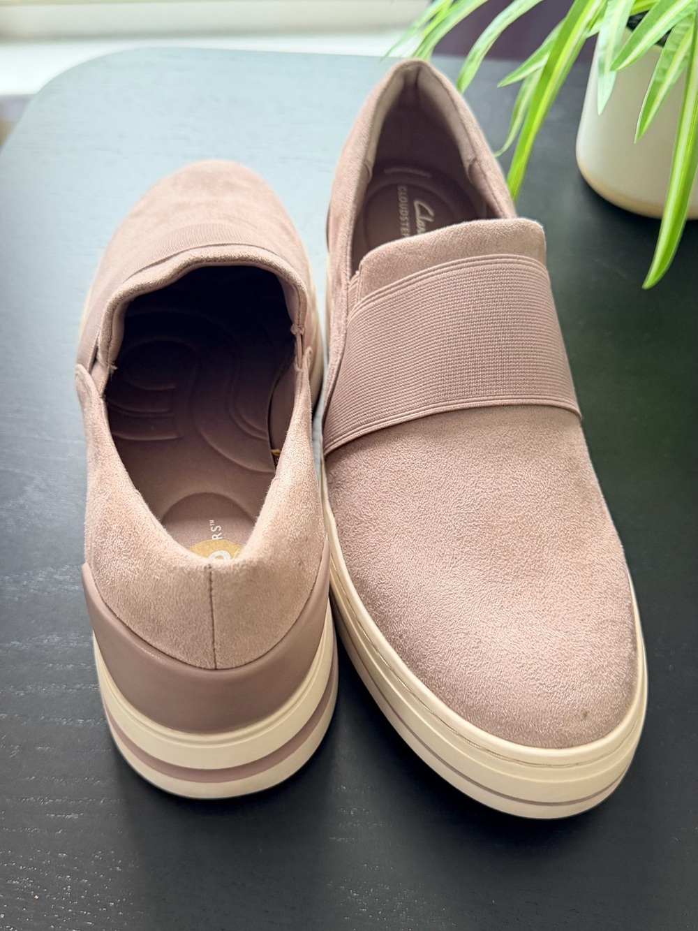 Clarks Slip-On Suede Platform Sneakers in Dusty Mauve
